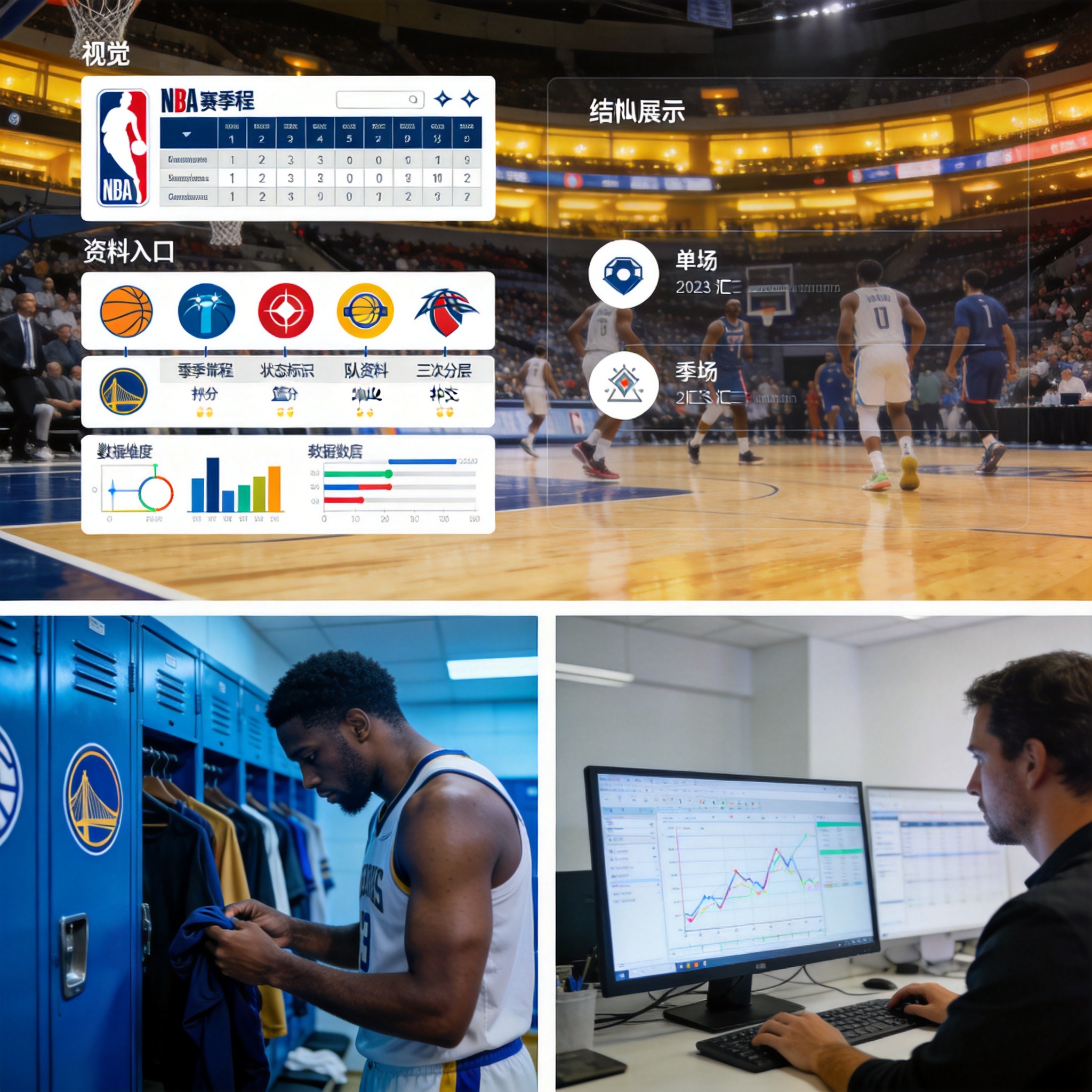 篮球赛事模块：NBA赛季赛程、比赛状态与球队资料入口示意